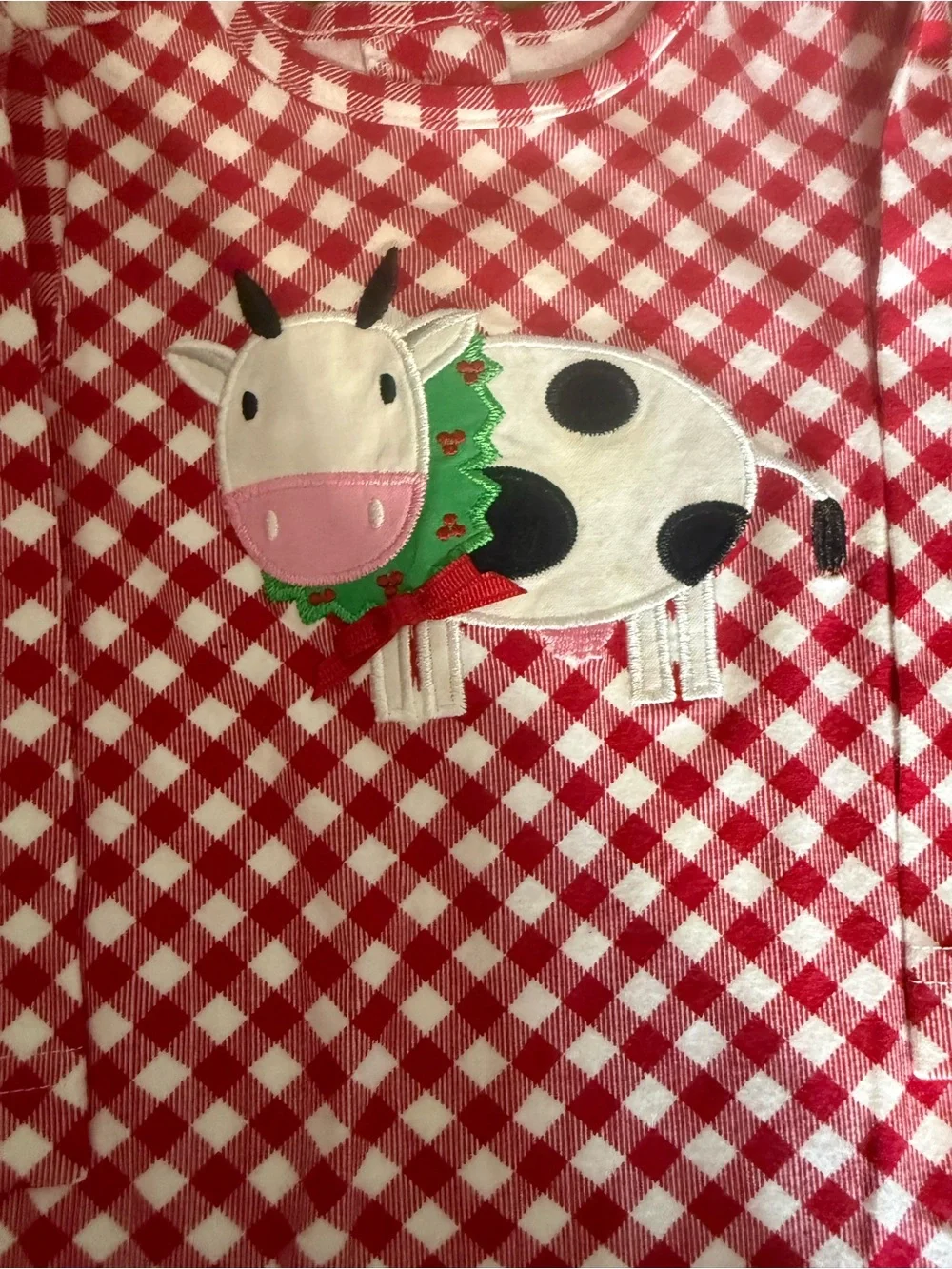 Kids Red Gingham romper with Green Polka Dot Ruffle ricrac and ruffles size 12 M